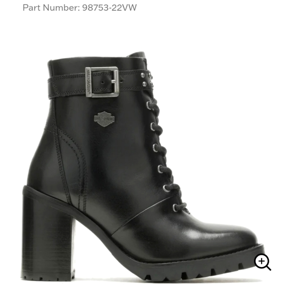 Harley Davidson Black Leather Adina Moto Lace Up Boots